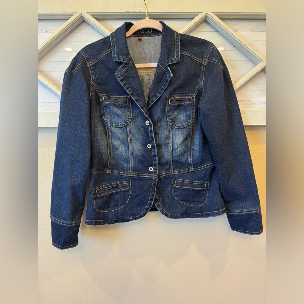 Vintage Gitano Dark Wash Distressed Jean Jacket‎ size small